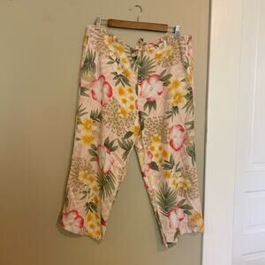 Havana Jacks Cafe Hawaiian Wide Leg Capri Pants Size Large Tie Waist Pockets
